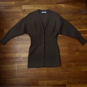 Zara Long Knit Cardigan, Brown, size small